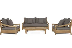 OUTFLEXX Gartenlounge, natur/grau, recyceltes Teak/Olefin, 4 Sitzplätze, inkl. Polster, FSC®-zertifiziertes Produkt