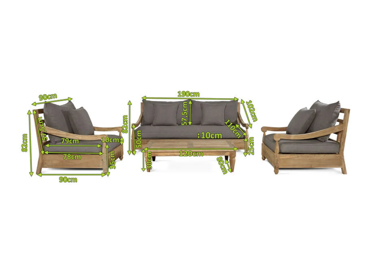 OUTFLEXX Gartenlounge, natur/grau, recyceltes Teak/Olefin, 4 Sitzplätze, inkl. Polster, FSC®-zertifiziertes Produkt