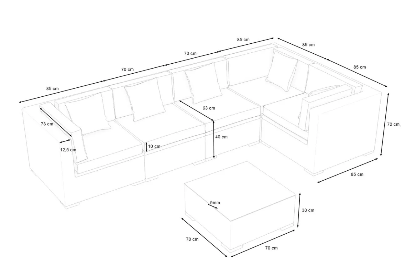 OUTFLEXX Gartenlounge, 5 Pers, braun marmoriert, Polyrattan, wasserfeste Kissenbox, inkl. Beistelltisch