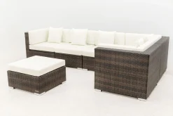 OUTFLEXX Gartenlounge, 5 Pers, braun marmoriert, Polyrattan, wasserfeste Kissenbox, inkl. Beistelltisch