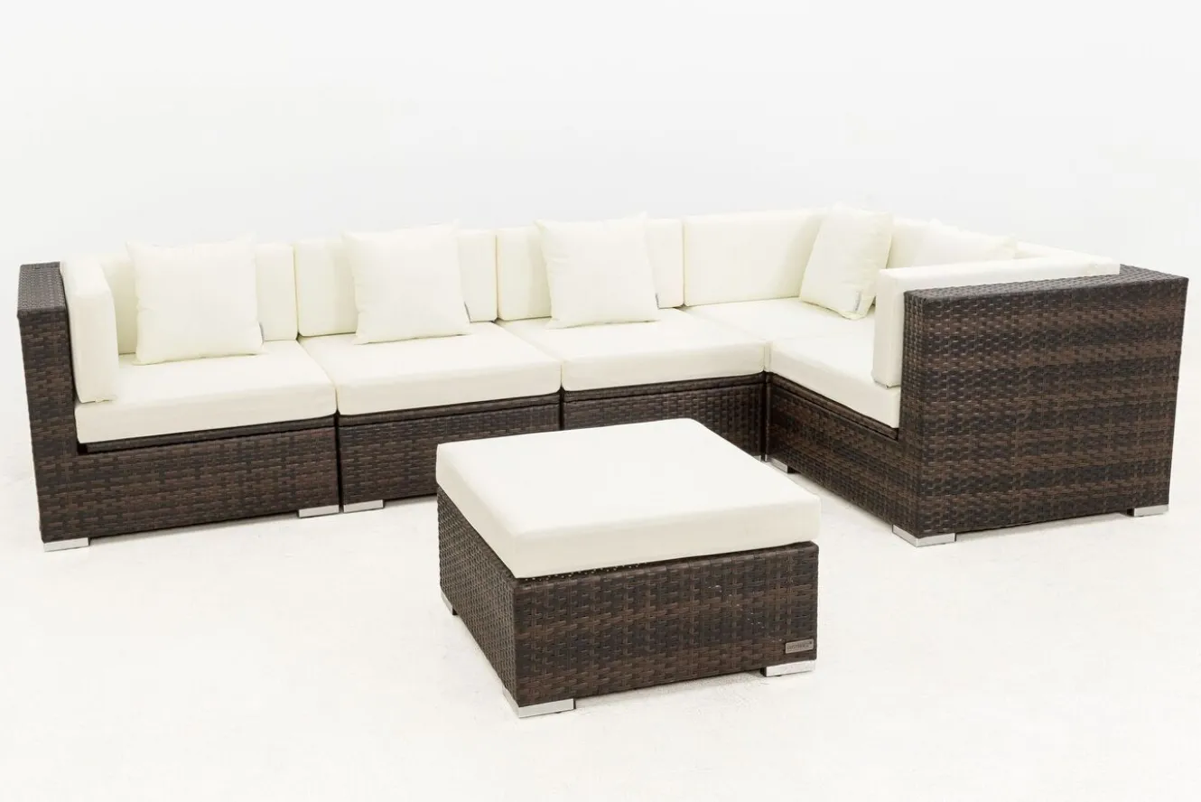 OUTFLEXX Gartenlounge, 5 Pers, braun marmoriert, Polyrattan, wasserfeste Kissenbox, inkl. Beistelltisch
