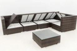 OUTFLEXX Gartenlounge, 5 Pers, braun marmoriert, Polyrattan, wasserfeste Kissenbox, inkl. Beistelltisch