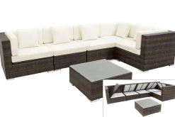 OUTFLEXX Gartenlounge, 5 Pers, braun marmoriert, Polyrattan, wasserfeste Kissenbox, inkl. Beistelltisch
