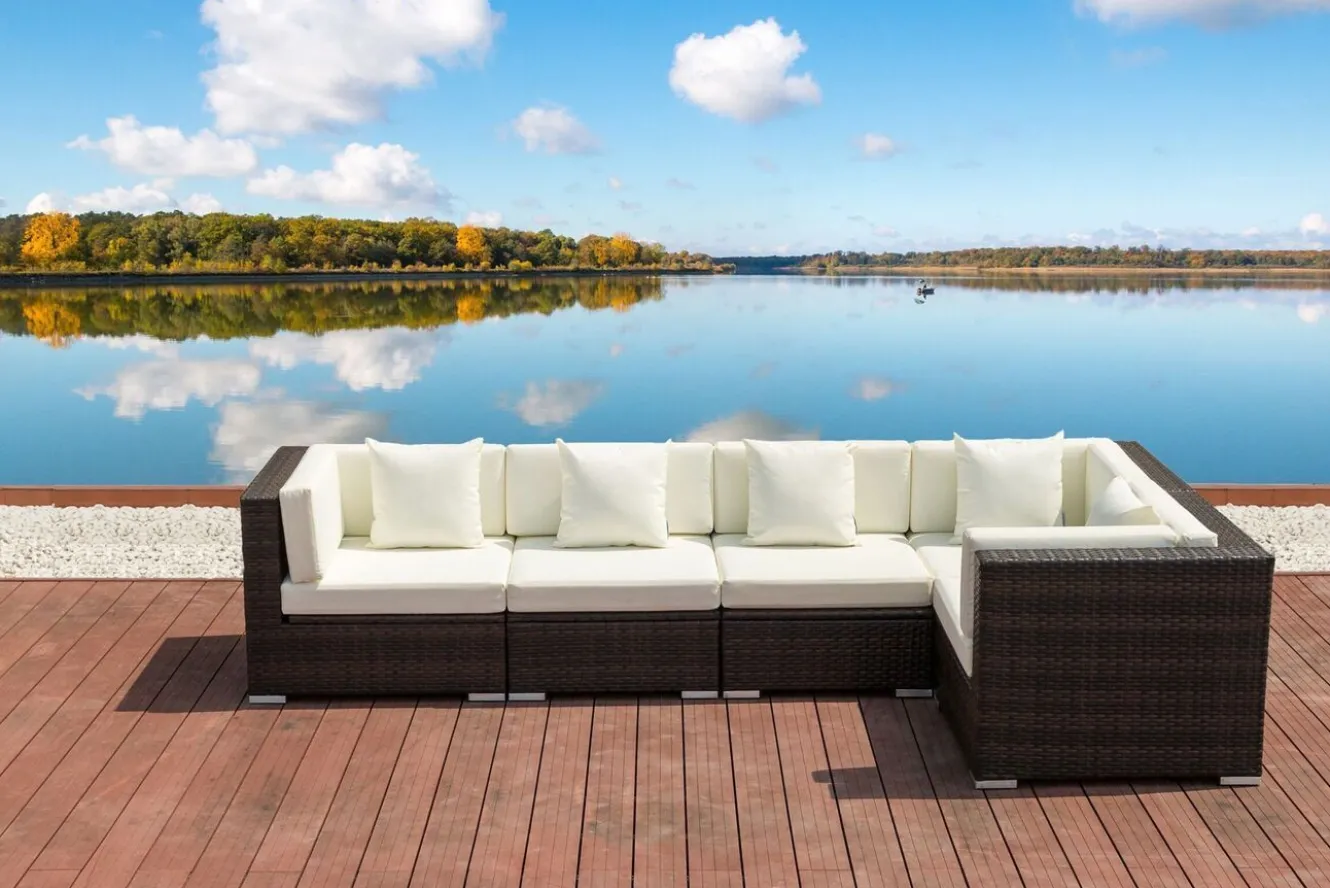 OUTFLEXX Gartenlounge, 5 Pers, braun marmoriert, Polyrattan, wasserfeste Kissenbox