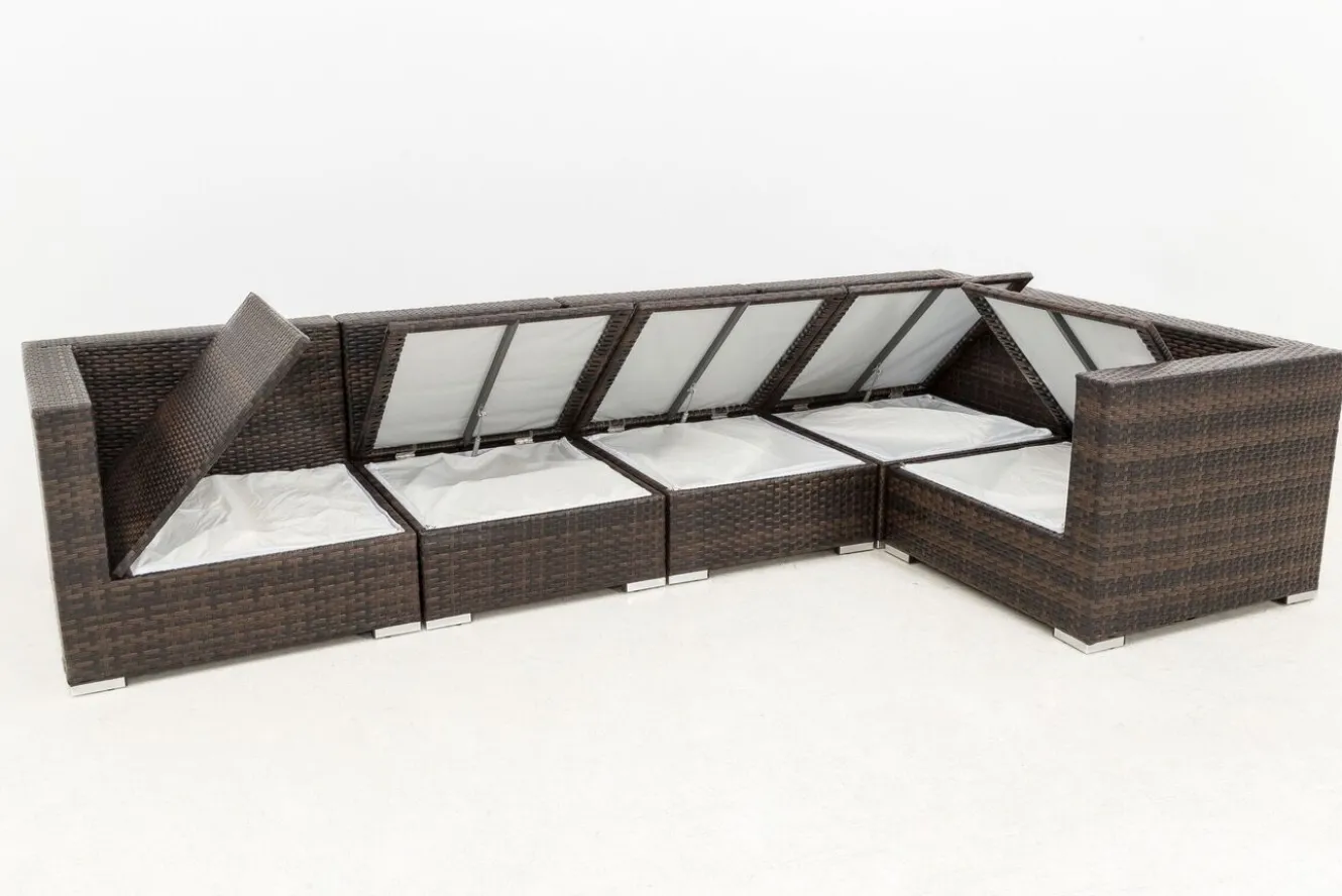 OUTFLEXX Gartenlounge, 5 Pers, braun marmoriert, Polyrattan, wasserfeste Kissenbox
