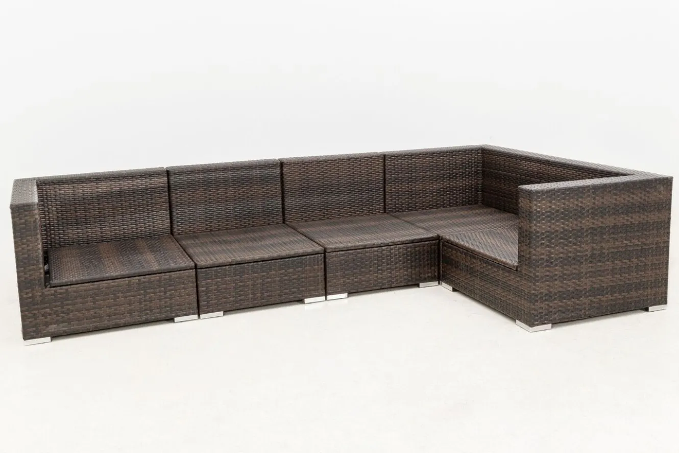 OUTFLEXX Gartenlounge, 5 Pers, braun marmoriert, Polyrattan, wasserfeste Kissenbox