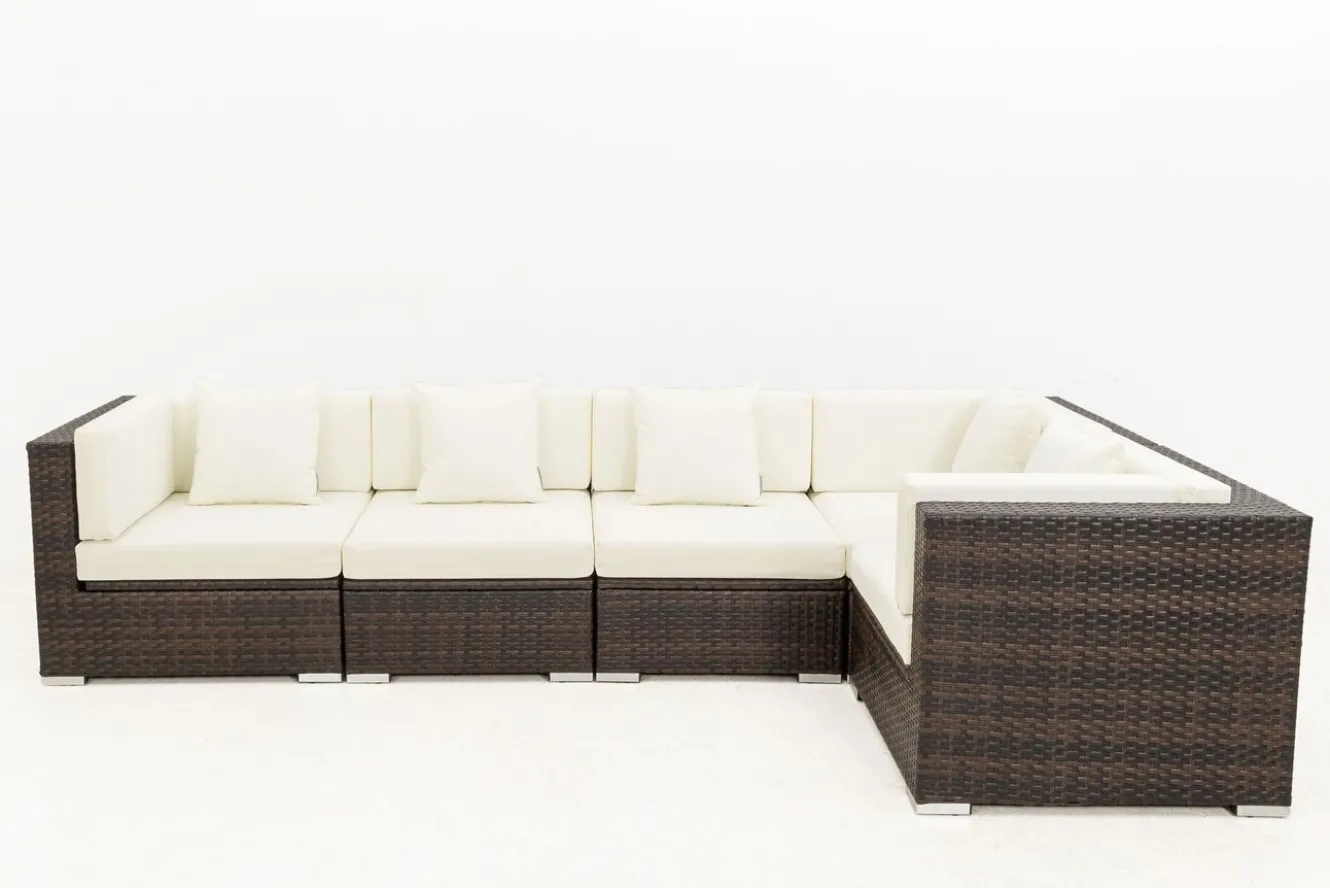 OUTFLEXX Gartenlounge, 5 Pers, braun marmoriert, Polyrattan, wasserfeste Kissenbox