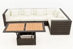 OUTFLEXX Gartenlounge, 5 Pers, braun marmoriert, Polyrattan, wasserfeste Kissenbox, inkl. Loungetisch