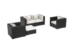 OUTFLEXX Gartenlounge, 5 Personen, creme/weiß, schwarz, Polyrattan, wasserfeste Kissenbox