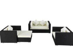 OUTFLEXX Gartenlounge, 5 Personen, creme/weiß, schwarz, Polyrattan, wasserfeste Kissenbox