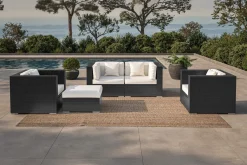 OUTFLEXX Gartenlounge, 5 Personen, creme/weiß, schwarz, Polyrattan, wasserfeste Kissenbox