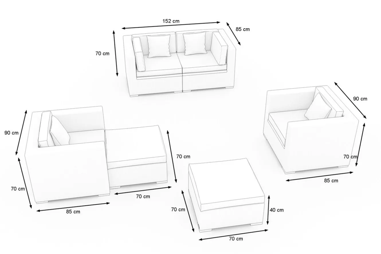 OUTFLEXX Gartenlounge, 5 Personen, creme/weiß, schwarz, Polyrattan, inkl. Kaffeetisch, wasserfeste Kissenbox