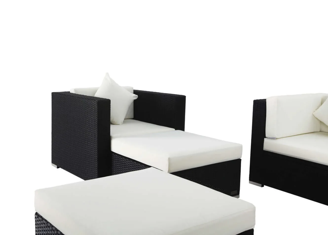OUTFLEXX Gartenlounge, 5 Personen, creme/weiß, schwarz, Polyrattan, inkl. Kaffeetisch, wasserfeste Kissenbox
