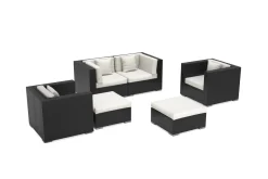 OUTFLEXX Gartenlounge, 5 Personen, creme/weiß, schwarz, Polyrattan, inkl. Kaffeetisch, wasserfeste Kissenbox