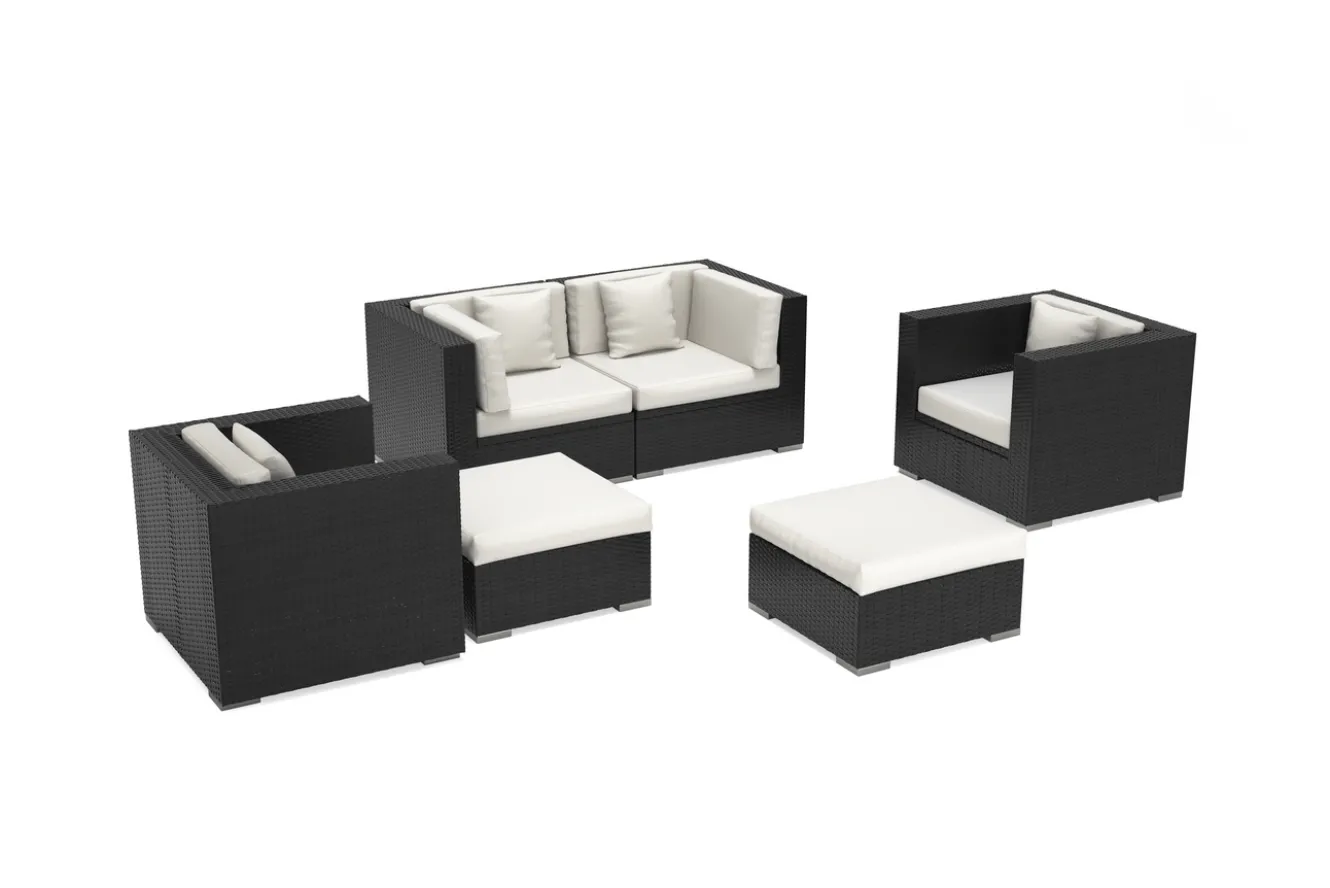 OUTFLEXX Gartenlounge, 5 Personen, creme/weiß, schwarz, Polyrattan, inkl. Kaffeetisch, wasserfeste Kissenbox