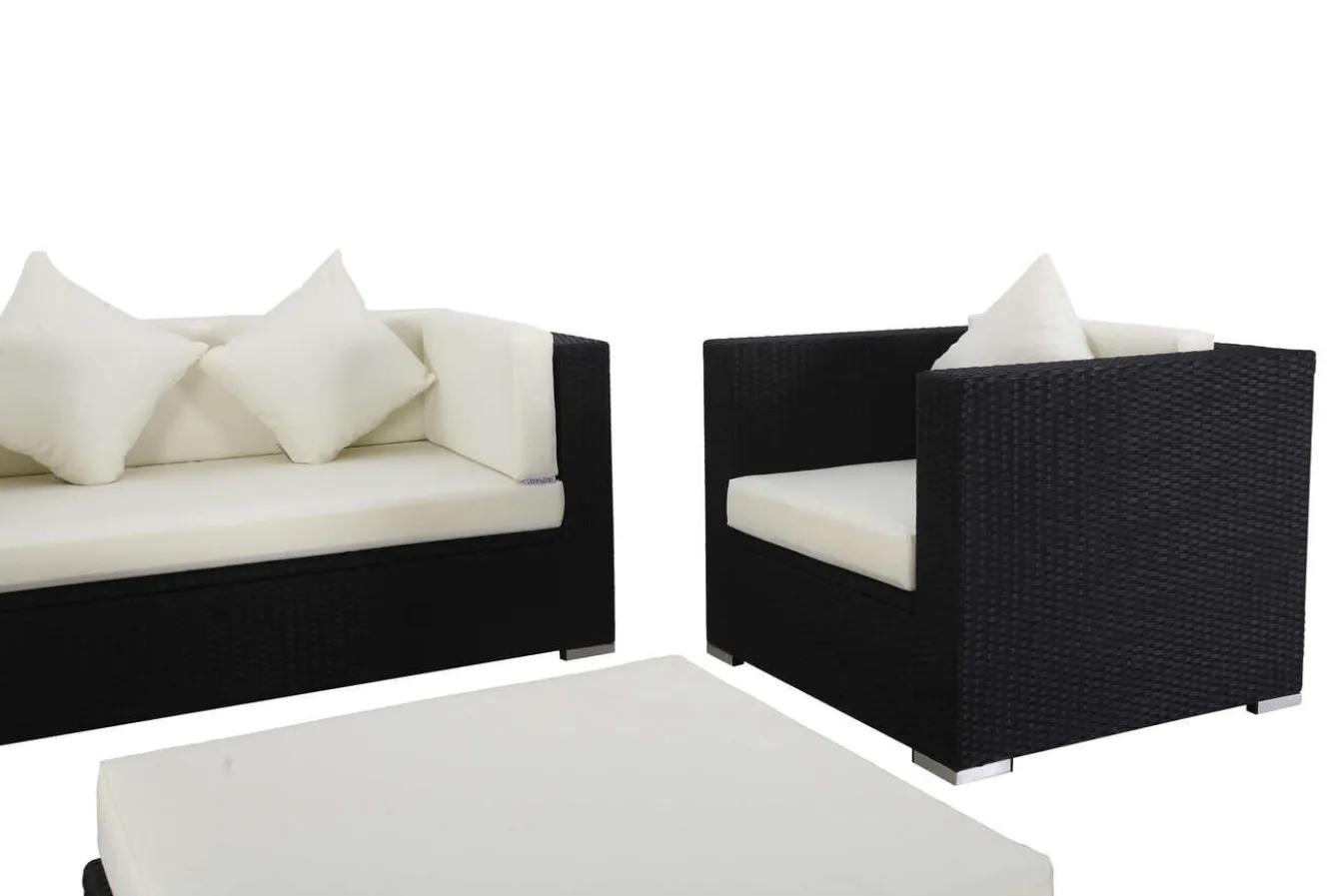 OUTFLEXX Gartenlounge, 5 Personen, creme/weiß, schwarz, Polyrattan, inkl. Kaffeetisch, wasserfeste Kissenbox