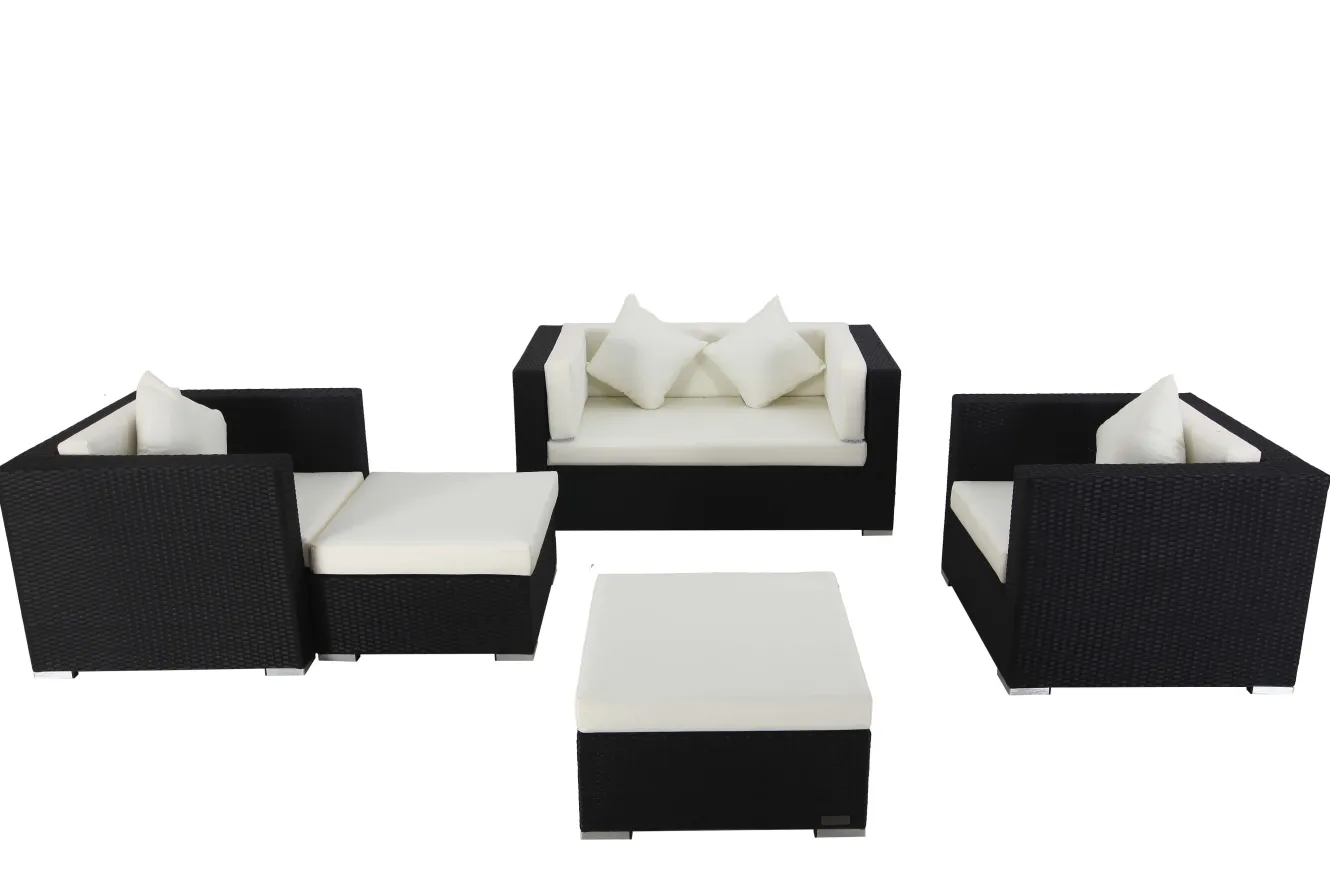 OUTFLEXX Gartenlounge, 5 Personen, creme/weiß, schwarz, Polyrattan, inkl. Kaffeetisch, wasserfeste Kissenbox