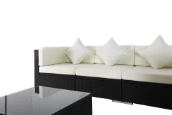 OUTFLEXX Gartenlounge, 5 Personen, creme/weiß, schwarz, Polyrattan, inkl. Kaffeetisch, wasserfeste Kissenbox