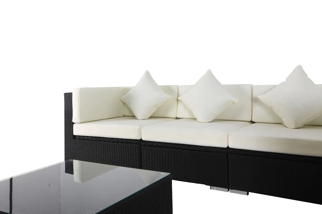 OUTFLEXX Gartenlounge, 5 Personen, creme/weiß, schwarz, Polyrattan, inkl. Kaffeetisch, wasserfeste Kissenbox
