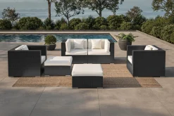 OUTFLEXX Gartenlounge, 5 Personen, creme/weiß, schwarz, Polyrattan, inkl. Kaffeetisch, wasserfeste Kissenbox