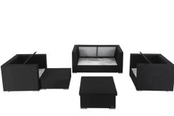 OUTFLEXX Gartenlounge, 5 Personen, creme/weiß, schwarz, Polyrattan, inkl. Loungetisch, wasserfeste Kissenbox