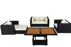 OUTFLEXX Gartenlounge, 5 Personen, creme/weiß, schwarz, Polyrattan, inkl. Loungetisch, wasserfeste Kissenbox