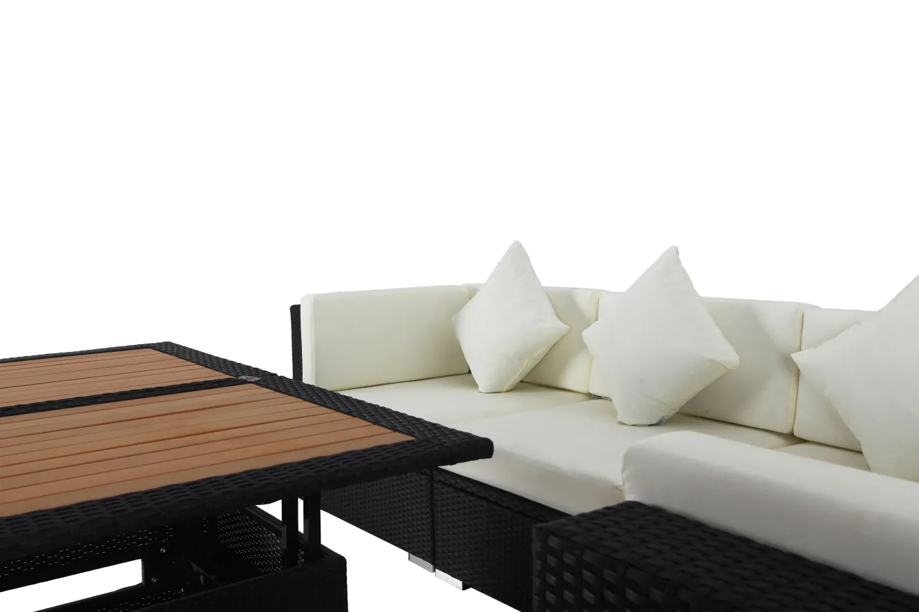 OUTFLEXX Gartenlounge Polyrattan, creme/weiß, schwarz, für 5 Personen, inkl. Loungetisch, wasserfeste Kissenbox