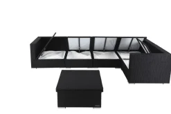 OUTFLEXX Gartenlounge Polyrattan, creme/weiß, schwarz, für 5 Personen, inkl. Loungetisch, wasserfeste Kissenbox