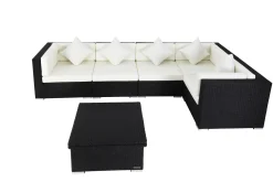 OUTFLEXX Gartenlounge Polyrattan, creme/weiß, schwarz, für 5 Personen, inkl. Loungetisch, wasserfeste Kissenbox