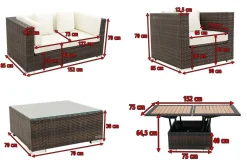 OUTFLEXX Gartenlounge, Polyrattan, braun marmoriert, 5 Pers, wasserfeste Kissenbox, inkl. Loungetisch