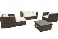 OUTFLEXX Gartenlounge, Polyrattan, braun marmoriert, 5 Pers, wasserfeste Kissenbox, inkl. Loungetisch
