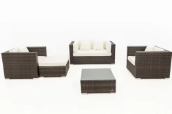 OUTFLEXX Gartenlounge, Polyrattan, braun marmoriert, 5 Pers, wasserfeste Kissenbox, inkl. Beistelltisch