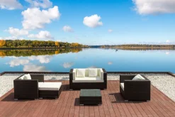OUTFLEXX Gartenlounge, Polyrattan, braun marmoriert, 5 Pers, wasserfeste Kissenbox, inkl. Beistelltisch