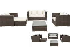 OUTFLEXX Gartenlounge, Polyrattan, braun marmoriert, 5 Pers, wasserfeste Kissenbox, inkl. Beistelltisch