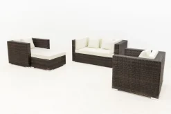 OUTFLEXX Gartenlounge, Polyrattan, braun marmoriert, 5 Pers, wasserfeste Kissenbox