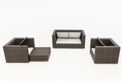 OUTFLEXX Gartenlounge, Polyrattan, braun marmoriert, 5 Pers, wasserfeste Kissenbox