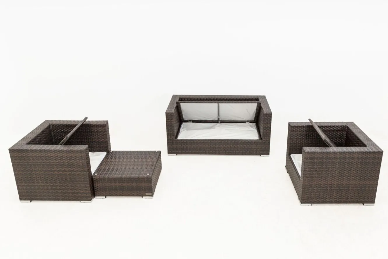 OUTFLEXX Gartenlounge, Polyrattan, braun marmoriert, 5 Pers, wasserfeste Kissenbox