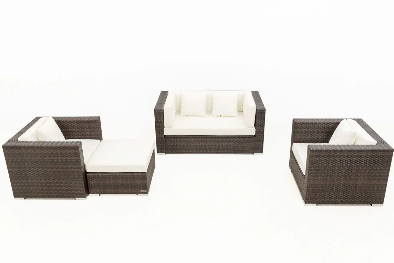 OUTFLEXX Gartenlounge, Polyrattan, braun marmoriert, 5 Pers, wasserfeste Kissenbox