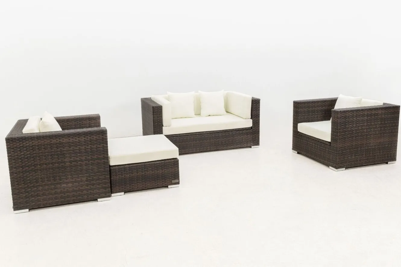 OUTFLEXX Gartenlounge, Polyrattan, braun marmoriert, 5 Pers, wasserfeste Kissenbox