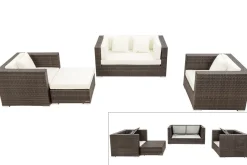 OUTFLEXX Gartenlounge, Polyrattan, braun marmoriert, 5 Pers, wasserfeste Kissenbox