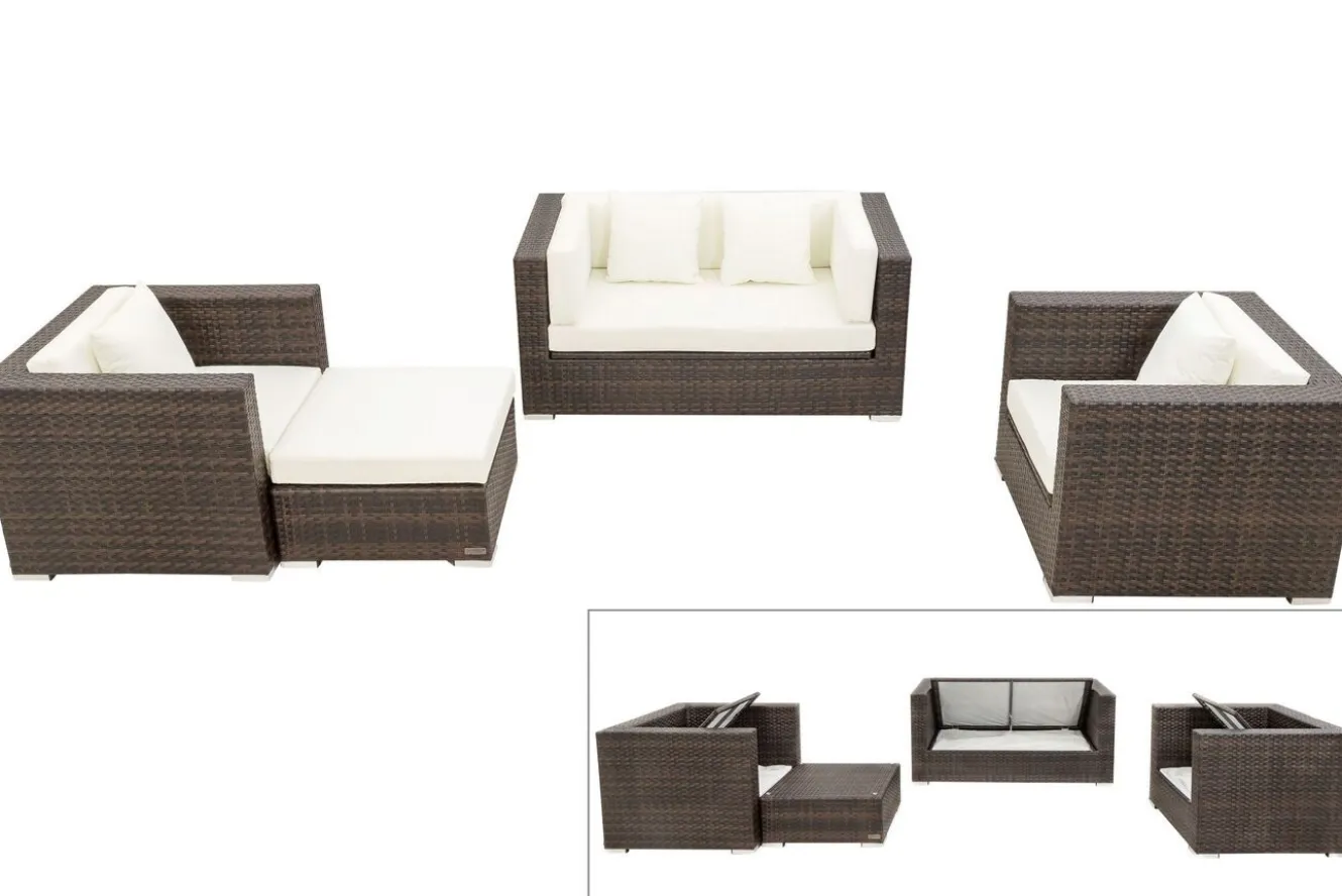 OUTFLEXX Gartenlounge, Polyrattan, braun marmoriert, 5 Pers, wasserfeste Kissenbox