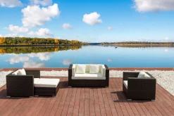 OUTFLEXX Gartenlounge, Polyrattan, braun marmoriert, 5 Pers, wasserfeste Kissenbox
