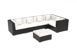 OUTFLEXX Gartenlounge Polyrattan, creme/weiß, schwarz, für 5 Personen, inkl. Kaffeetisch, wasserfeste Kissenbox