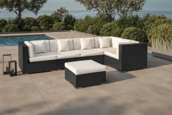 OUTFLEXX Gartenlounge Polyrattan, creme/weiß, schwarz, für 5 Personen, inkl. Kaffeetisch, wasserfeste Kissenbox