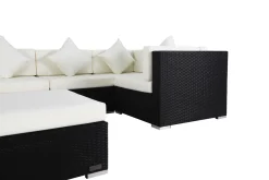 OUTFLEXX Gartenlounge Polyrattan, creme/weiß, schwarz, für 5 Personen, inkl. Kaffeetisch, wasserfeste Kissenbox