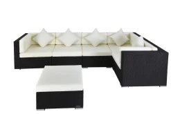 OUTFLEXX Gartenlounge Polyrattan, creme/weiß, schwarz, für 5 Personen, inkl. Kaffeetisch, wasserfeste Kissenbox
