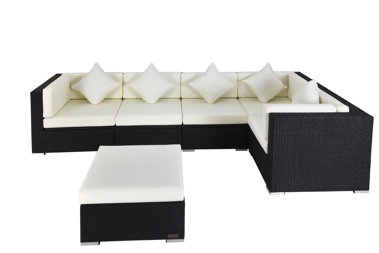 OUTFLEXX Gartenlounge Polyrattan, creme/weiß, schwarz, für 5 Personen, inkl. Kaffeetisch, wasserfeste Kissenbox