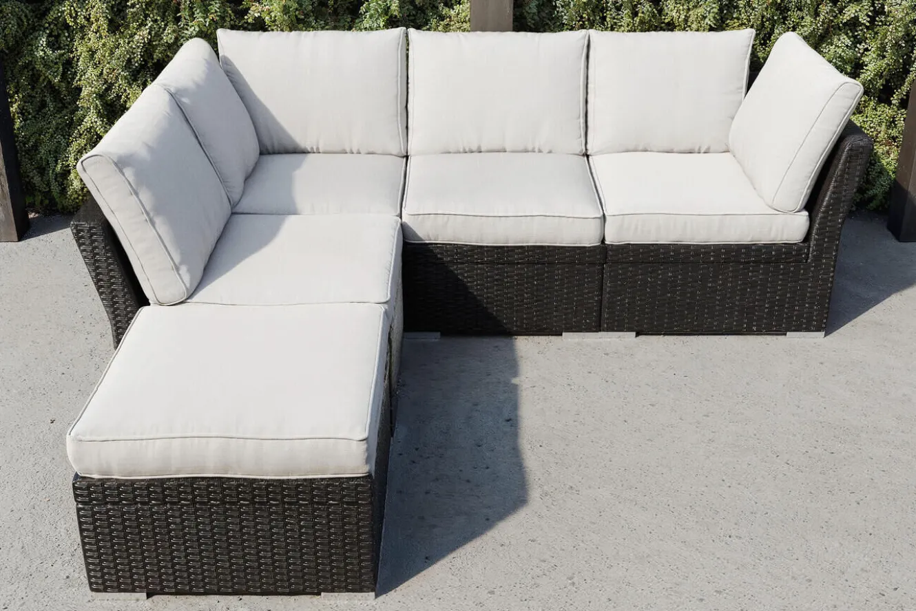 OUTFLEXX Gartenlounge, schwarz/weiß, Alu/Polyrattan, witterungsbeständig, mit Kissenboxfunktion