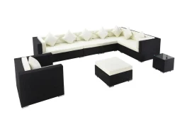 OUTFLEXX Gartenlounge, schwarz, Polyrattan, für 8 Personen, inkl. Kaffeetisch, wasserfeste Kissenbox