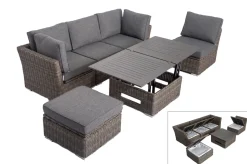 OUTFLEXX Gartenlounge Set, grau, Polyrattan, inkl. Loungetisch, für 5 Personen, wasserfeste Kissenbox
